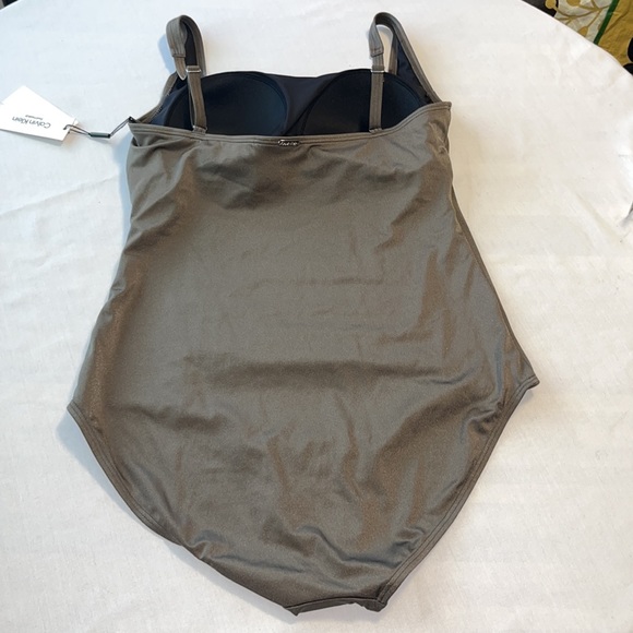 Calvin Klein Pleated One Piece Swimsuit, Bronze, 16 - Picture 3 of 10